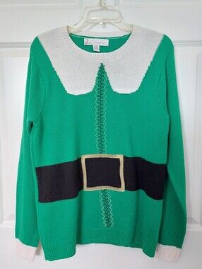 Jolly Sweaters Green Elf Christmas Ugly Sweater Pullover Santa Little Helper